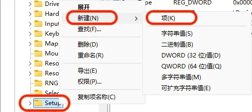 新添加注册表项